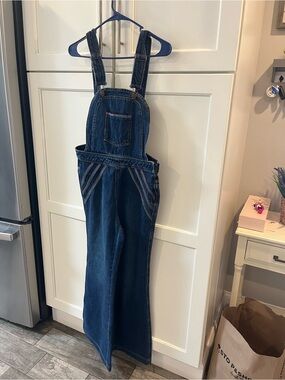 Free People “We the Free”Denim Overalls with Color-Trim Pockets